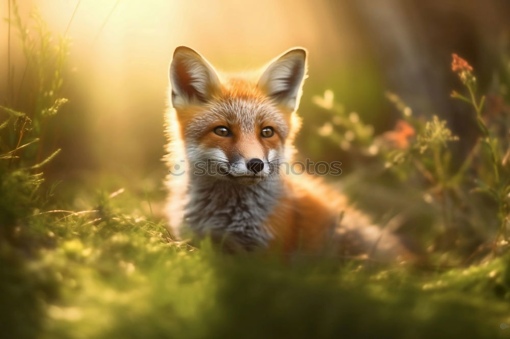 cute red fox cub looking at camera