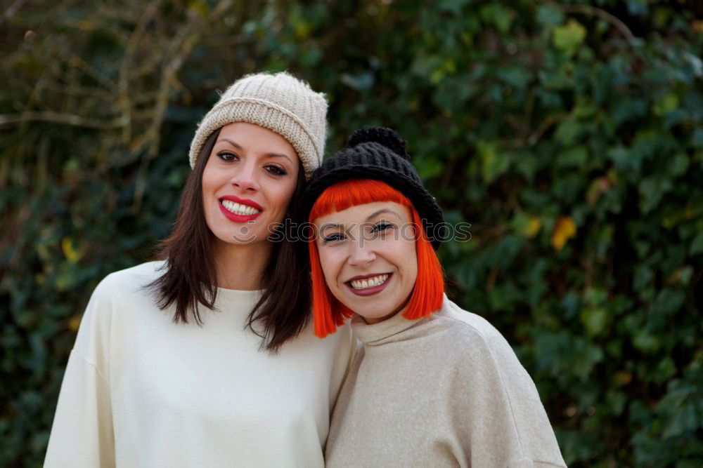 Image, Stock Photo Beautiful friends in the forest in a winter day