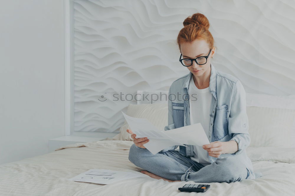 Similar – Image, Stock Photo Pretty woman writing at table