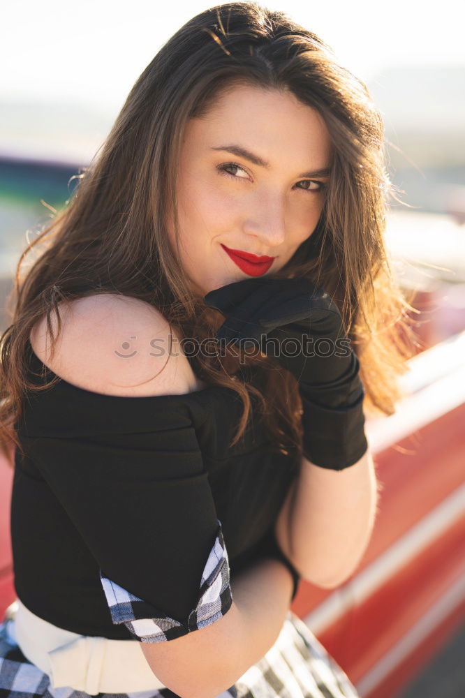 Similar – Image, Stock Photo Portrait of young woman smiling in urban background