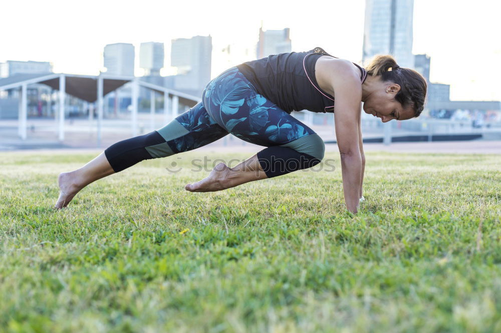 Image, Stock Photo fit healthy woman happy doing exercise and working out