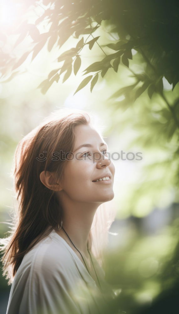 Similar – Image, Stock Photo Cheerful woman smiling in garden