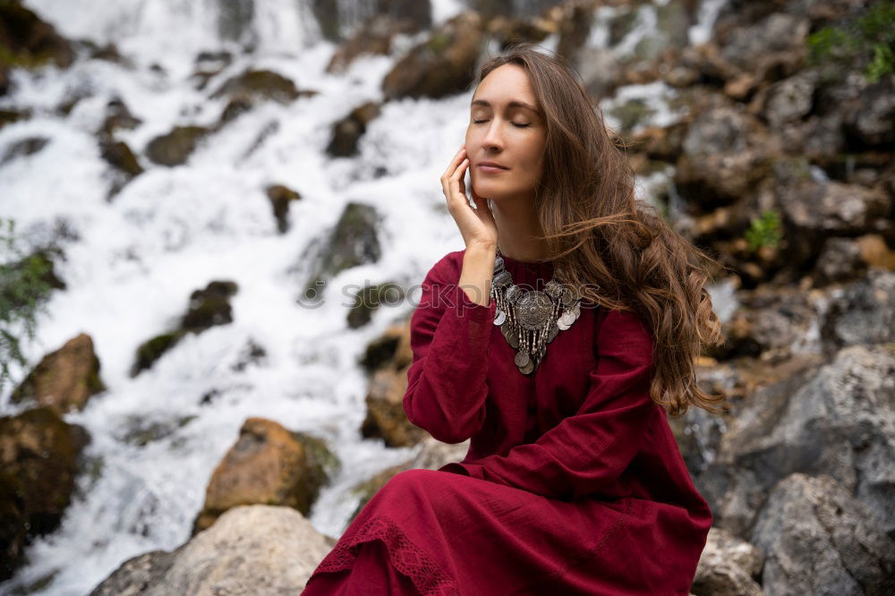 Similar – Smiling woman at lake