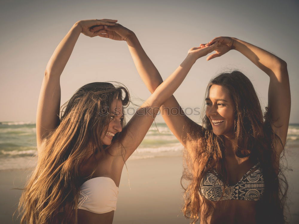 Similar – Image, Stock Photo Funny best friends on the beach laughing