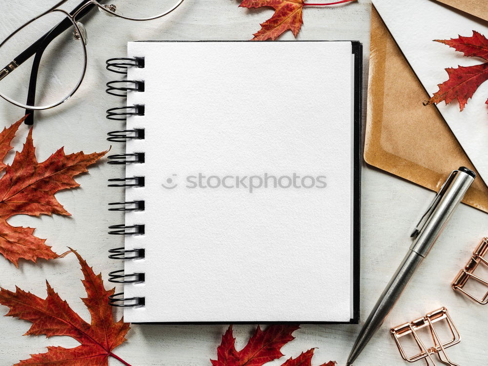 Similar – Image, Stock Photo Autumn leaves and pencil on old wood with spiral writing pad