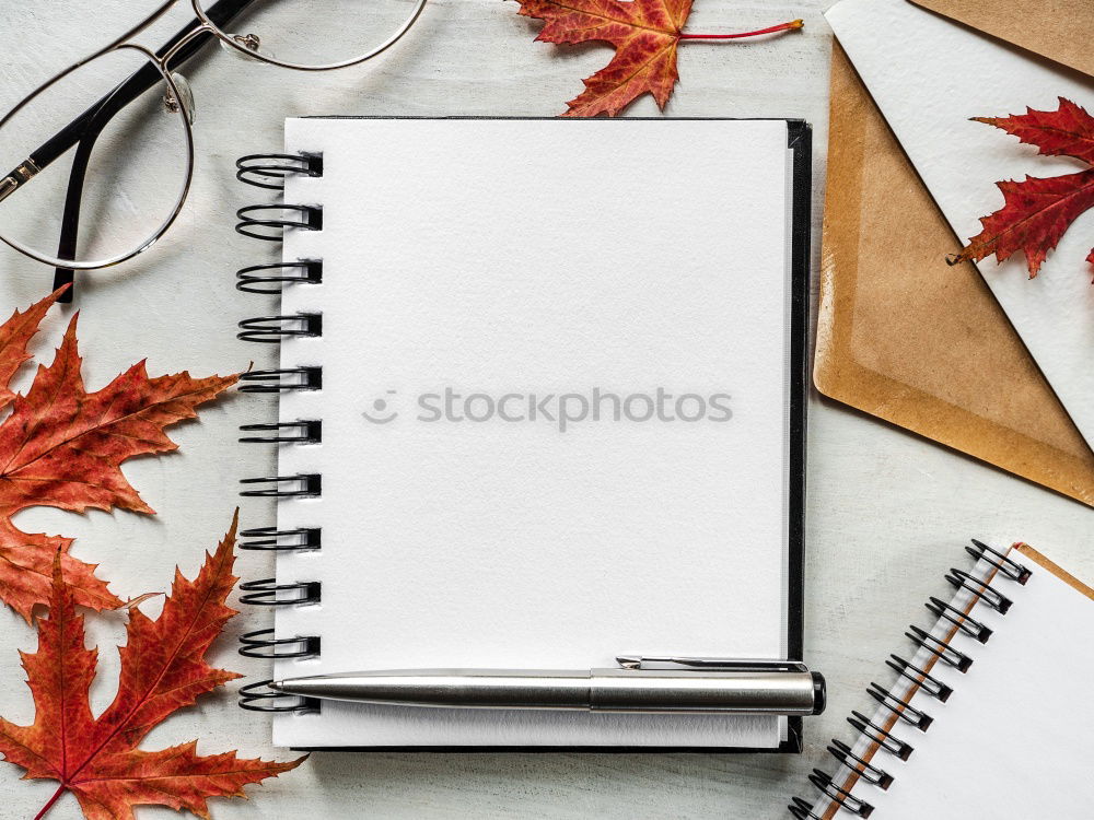 Similar – Image, Stock Photo Autumn leaves and pencil on old wood with spiral writing pad