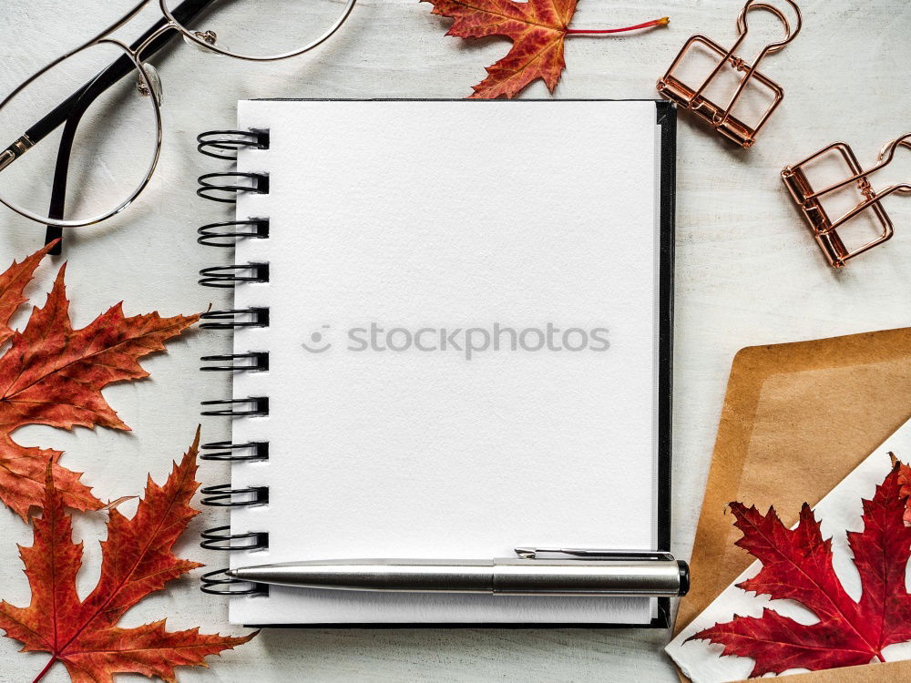 Similar – Image, Stock Photo Autumn leaves and pencil on old wood with spiral writing pad