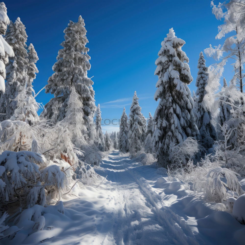 Image, Stock Photo On the way in the snowy forest