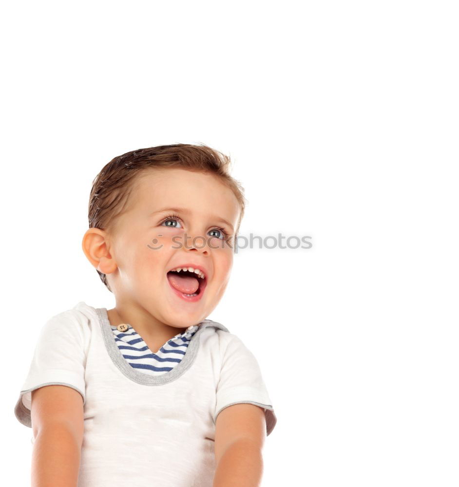 Similar – Image, Stock Photo Closeup facial portrait of a happy laughing little boy with wavy blond hair looking directly into the camera