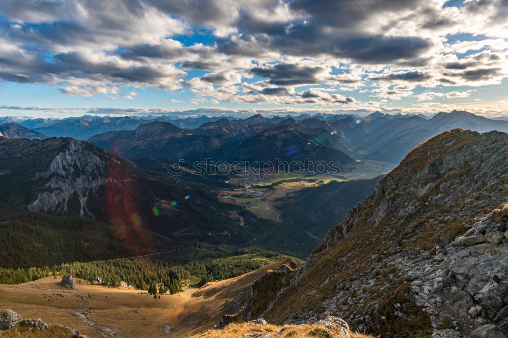 Similar – Image, Stock Photo Snow caped mountains and green fields and meadows