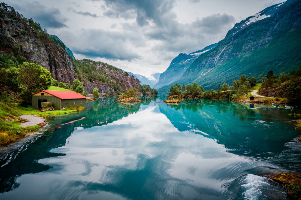 Similar – house in Norwegian lake