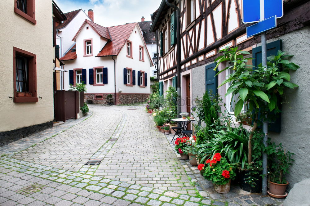 Similar – Image, Stock Photo AST 9 | Today we celebrate! Half-timbered houses decorated with white red flags