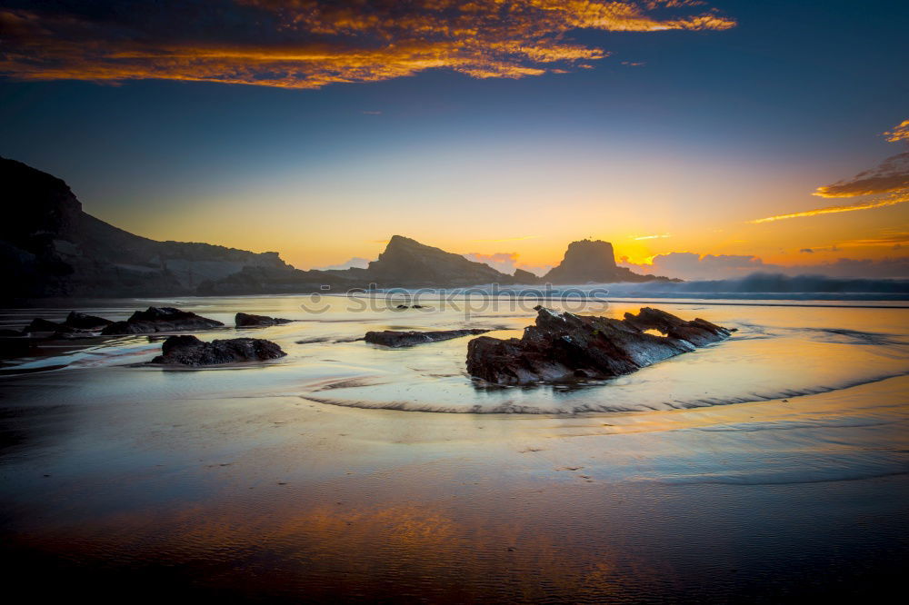 Similar – Image, Stock Photo Coast and calm sea in evening