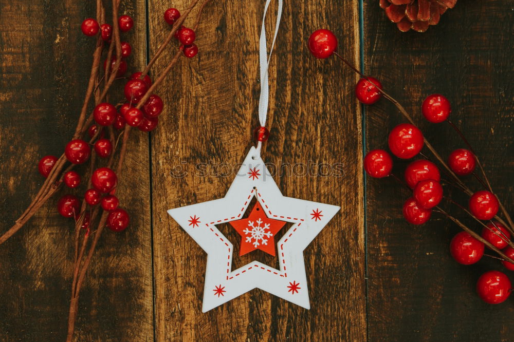 Similar – Red Christmas star with branch of berries