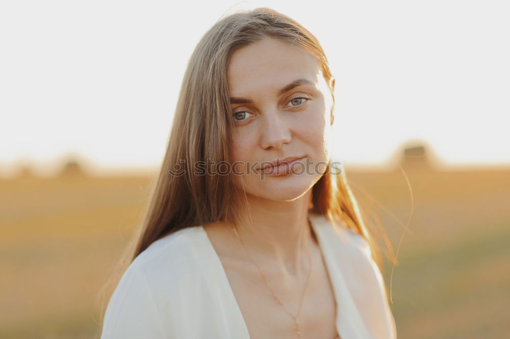 Image, Stock Photo Portrait of young pretty woman near brick wall