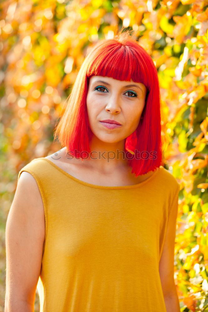 Similar – Image, Stock Photo Beautiful red haired woman in a park