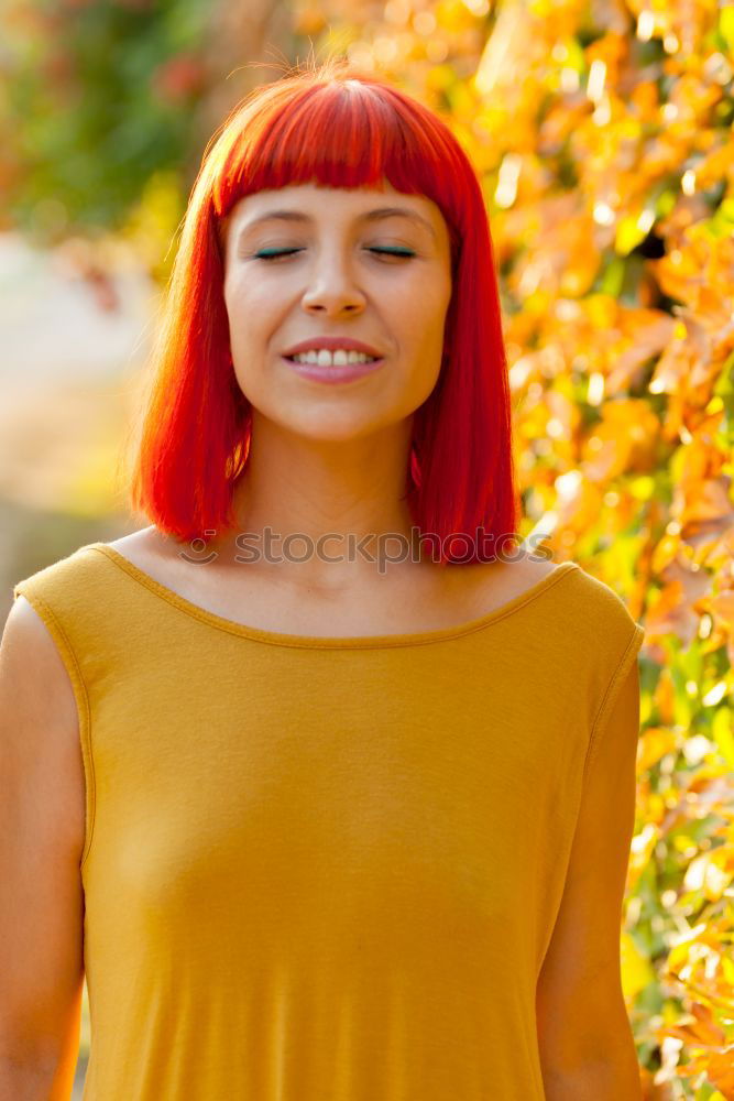 Similar – Image, Stock Photo Beautiful red haired woman in a park