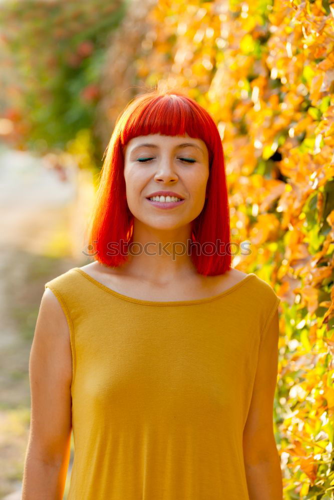 Similar – Image, Stock Photo Beautiful red haired woman in a park