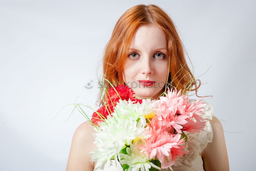 Similar – Image, Stock Photo Happy woman with red hair and yellow dress