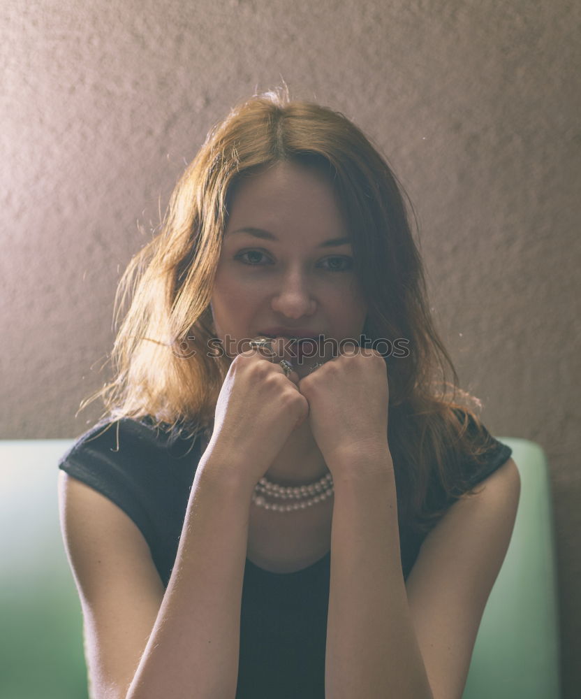 Similar – Image, Stock Photo Happy woman using smartphone at a wooden wall