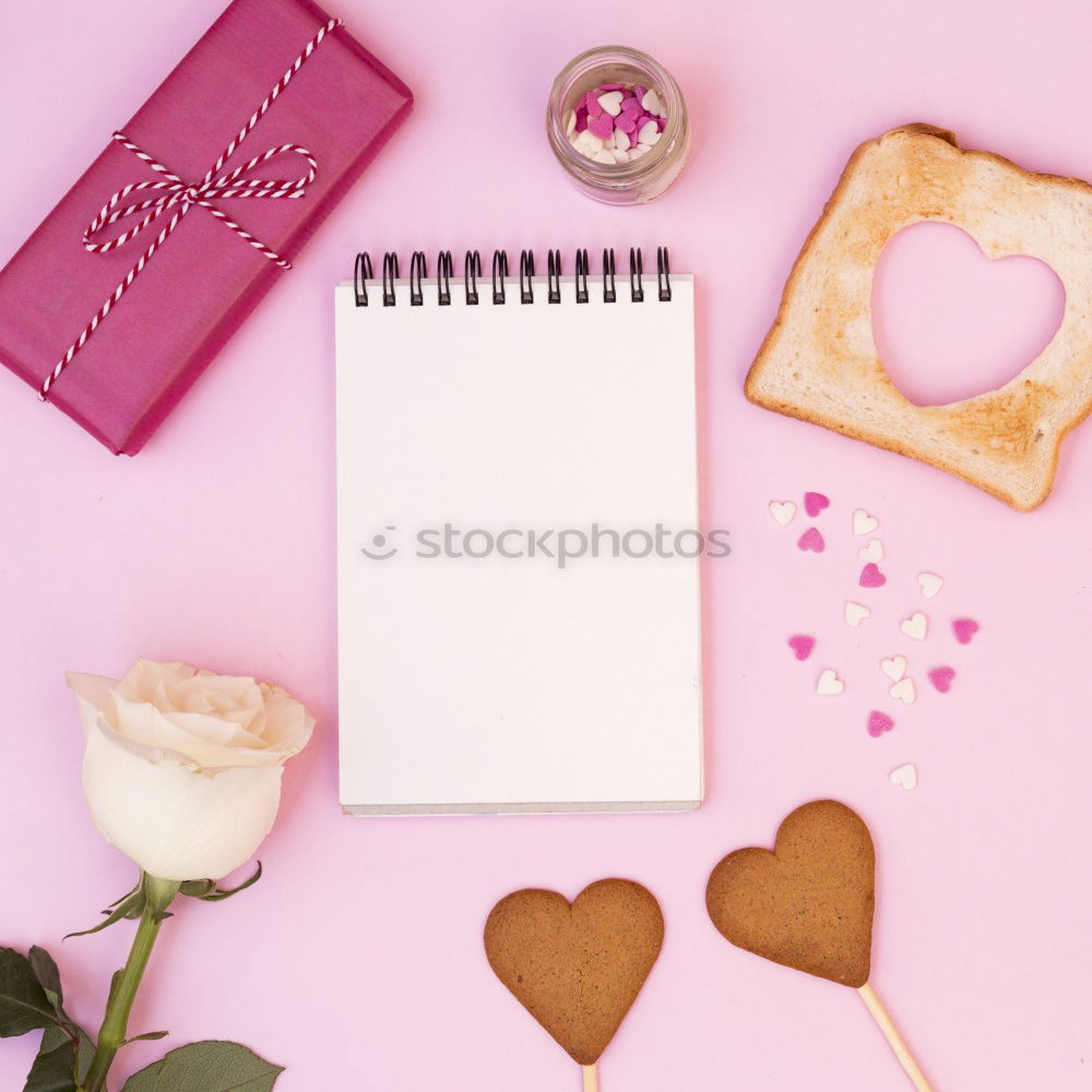 Image, Stock Photo Table with tulips, coffee and greeting card with heart