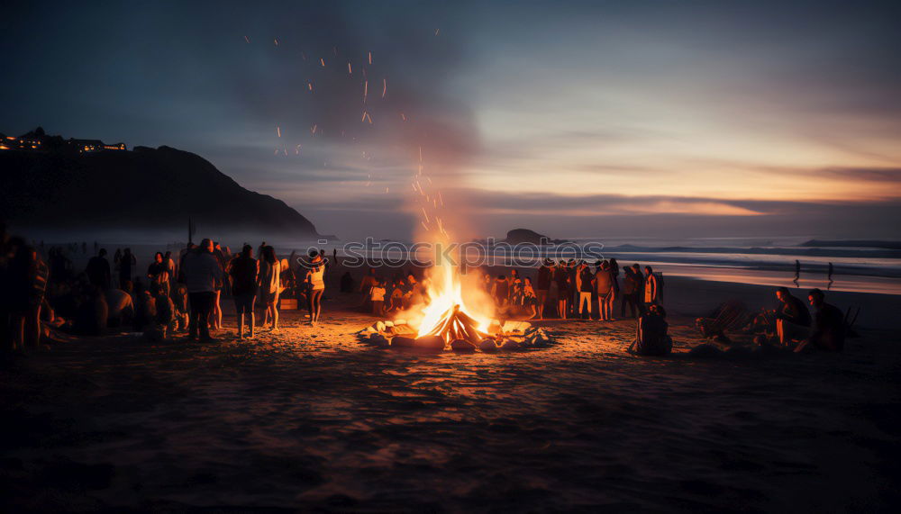 Similar – Image, Stock Photo Man lights a fire in the fireplace in nature at night