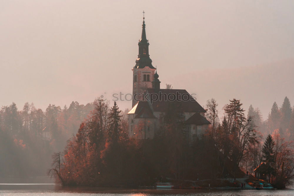 Similar – Image, Stock Photo Target reached. The small church looks out from behind a wall. Hike to the Lauberberg country inn with church. Franconia.