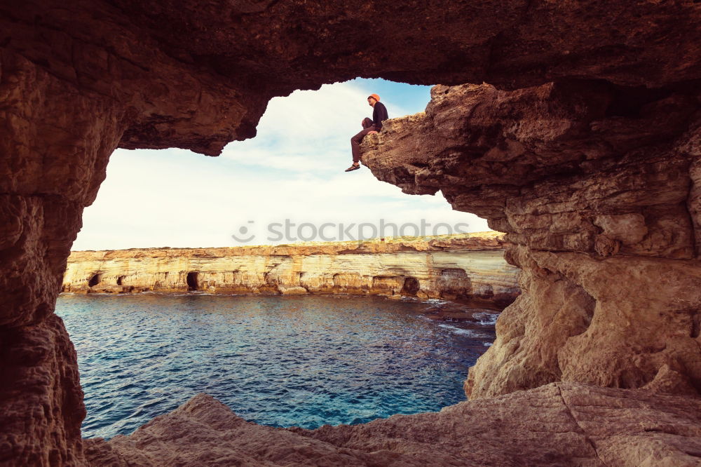 Similar – Image, Stock Photo Young woman over a cliff in a celtic ruins in Galicia