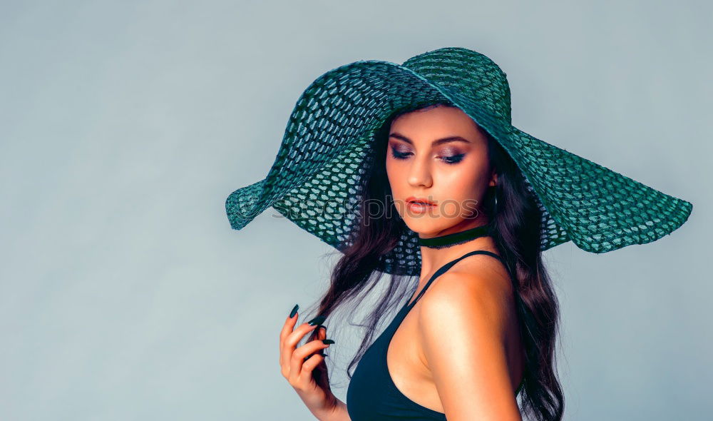 Similar – Image, Stock Photo Young Asian woman with posing in studio with hat