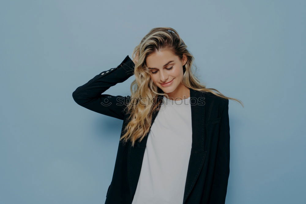 Similar – Image, Stock Photo Blond woman smiling sitting in urban steps