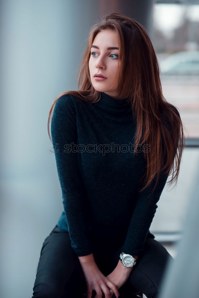 Similar – Image, Stock Photo Woman standing on the street with blur background