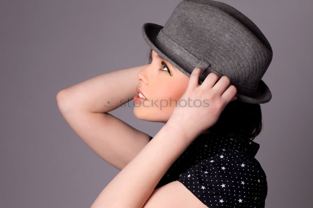 Similar – Image, Stock Photo Young Asian woman with posing in studio with hat