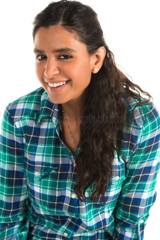 Similar – Close portrait of beautiful young woman with green eyes smiling at camera