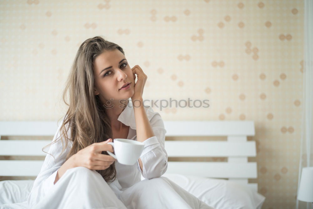 Image, Stock Photo Young woman lying in bed