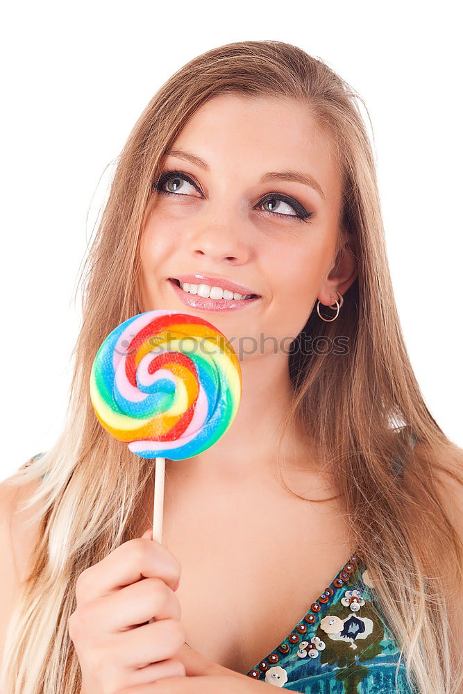 Similar – Image, Stock Photo Young woman with a cookie and coffee mug