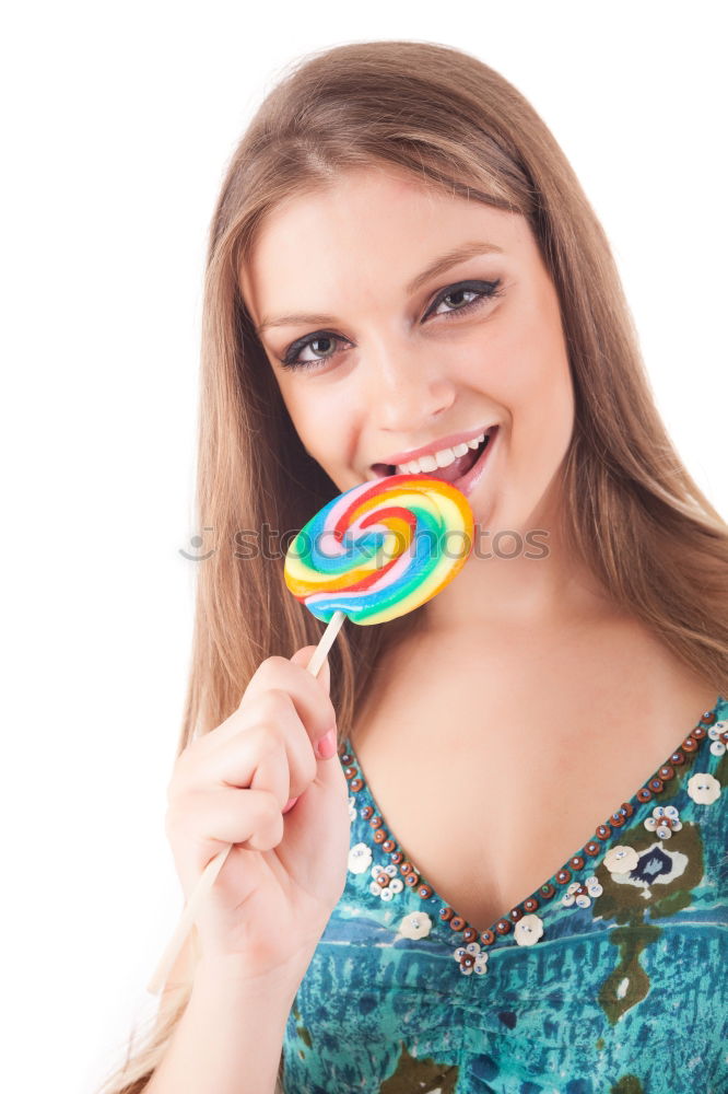 Similar – Image, Stock Photo Young woman with a cookie and coffee mug