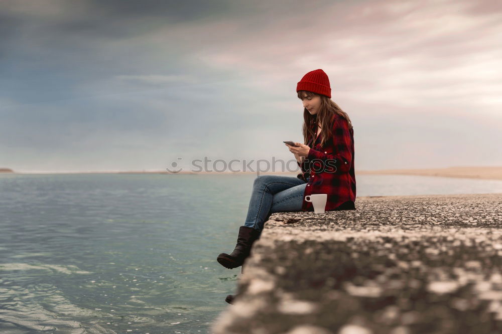 Similar – Image, Stock Photo Woman relaxing on a bridge in nature