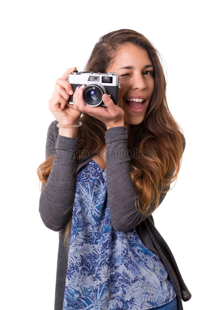 Similar – Image, Stock Photo Young blonde girl using an instant camera