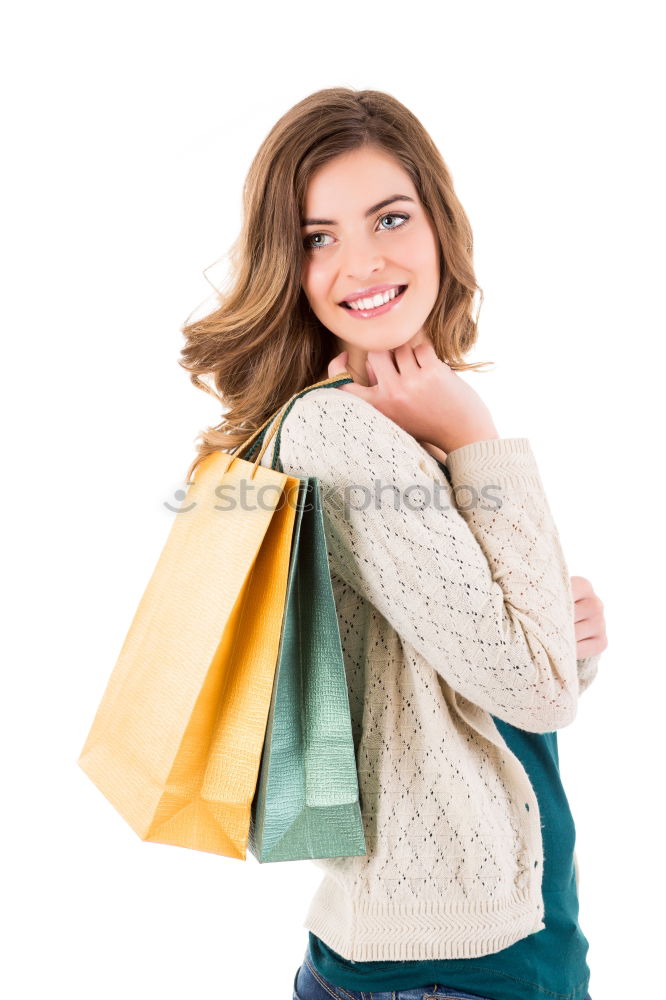 Similar – Image, Stock Photo Happy autumn or winter girl with wool cap shopping