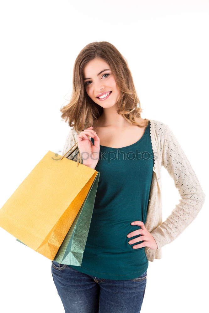 Similar – Image, Stock Photo Happy autumn or winter girl with wool cap shopping