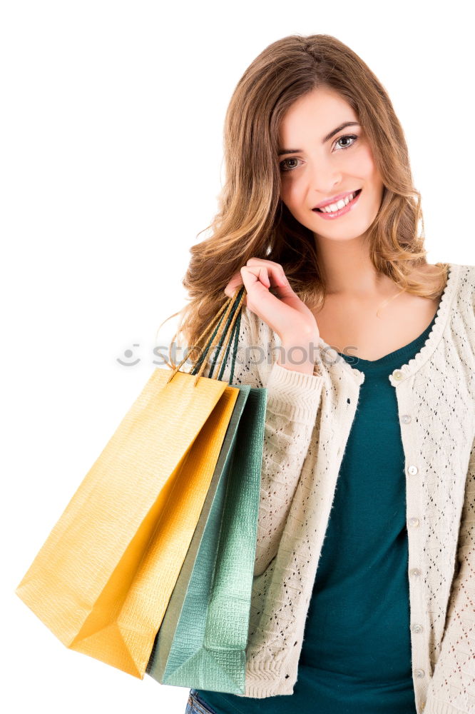 Similar – Image, Stock Photo Happy autumn or winter girl with wool cap shopping