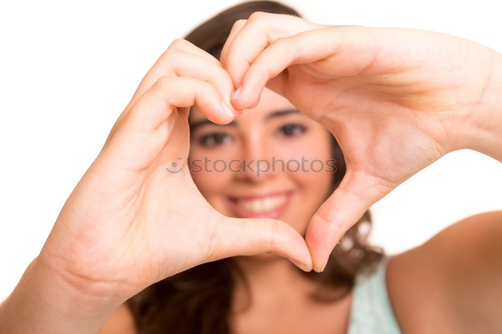 Image, Stock Photo Close up focus woman hands show love symbol