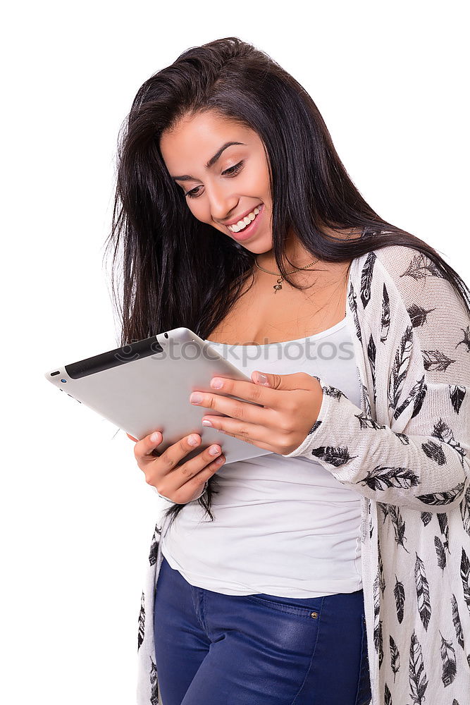 Similar – Image, Stock Photo Smiling African woman using digital tablet outdoors