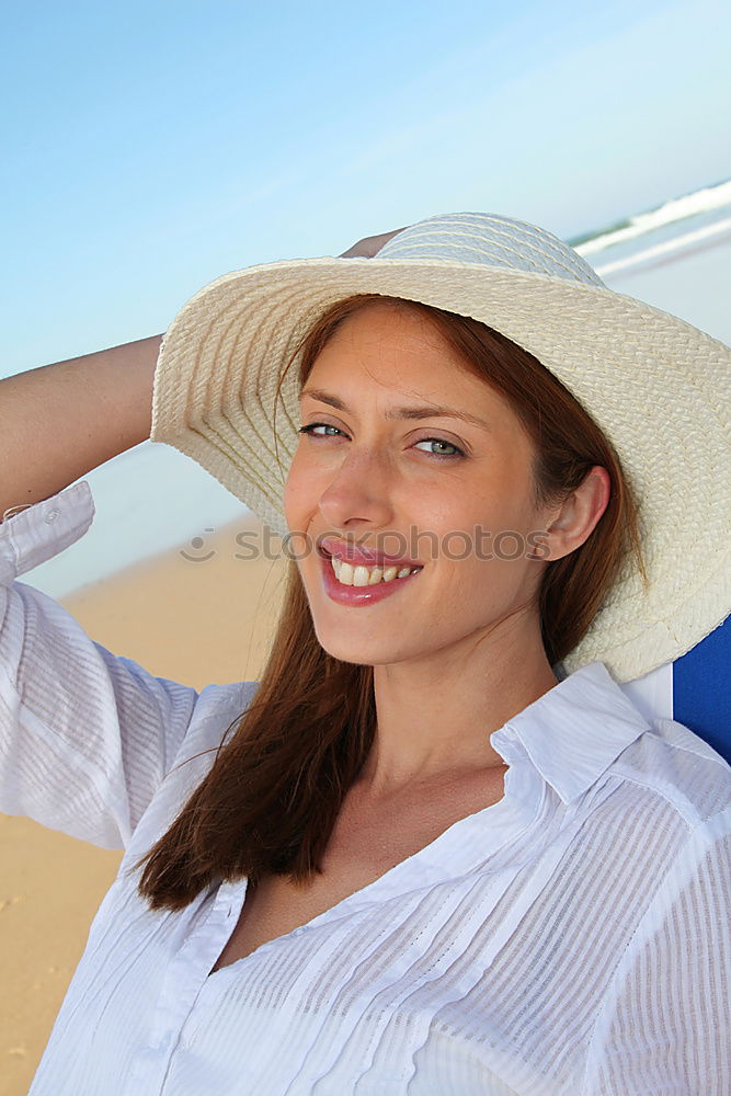 Similar – Image, Stock Photo Young Woman Portrait With White Beach Hat