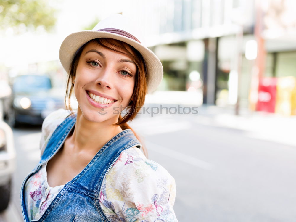 Similar – Portrait of a beautiful happy woman outdoors