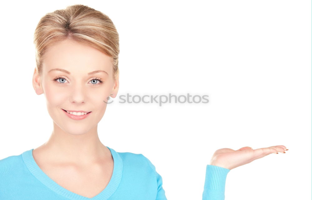 Similar – Portrait of a happy beautiful young redhead woman by a colorful wall