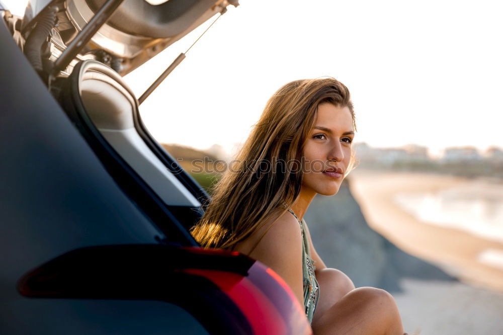 Similar – Image, Stock Photo Young woman inside a car looking through the window
