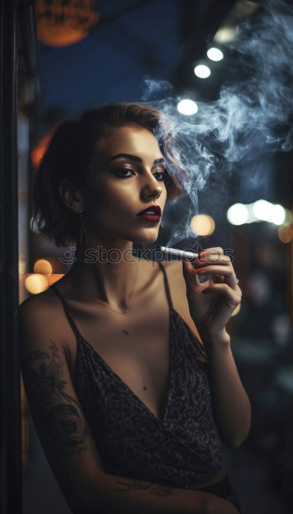 Similar – Young girl sitting on the floor and smoke