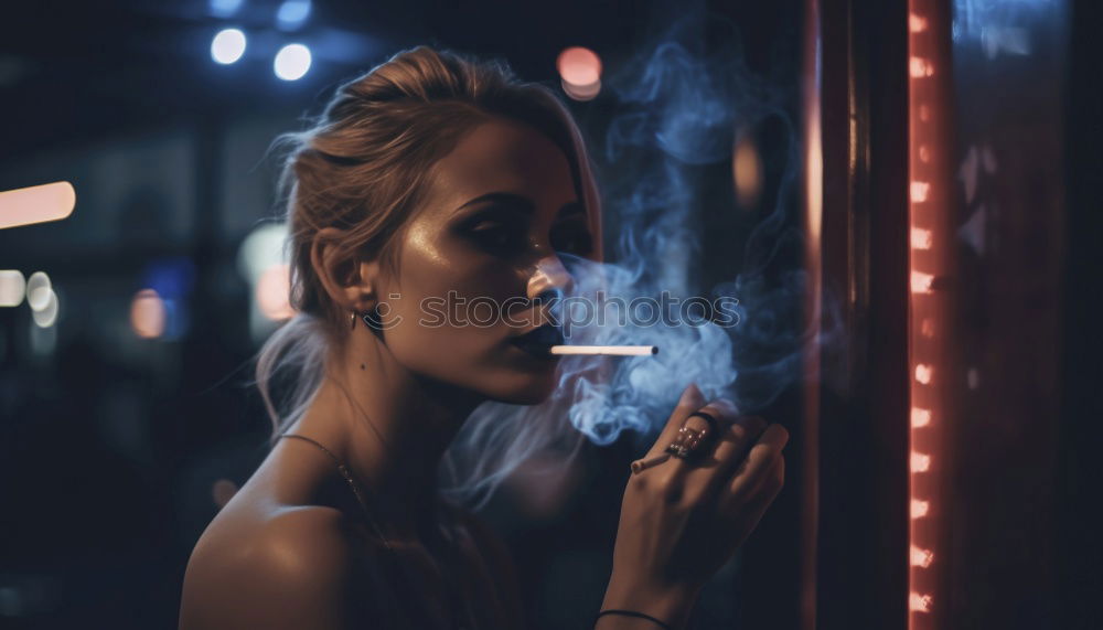 Similar – Young girl sitting on the floor and smoke