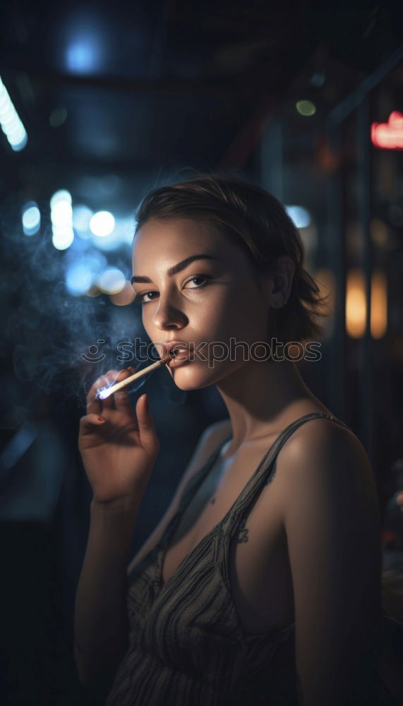 Young girl sitting on the floor and smoke